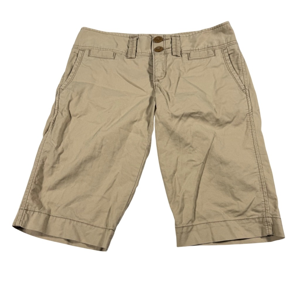 American Eagle Bermuda Shorts Womens 2 Khaki Tan Stretch Cotton Utility Gorpcore
